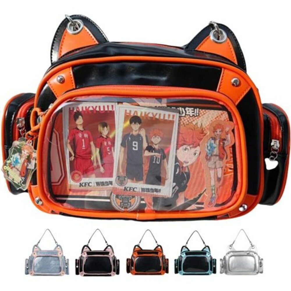 Cat Ita Bag Backpack Clear Window Pin Display Anime Kawaii School Bookbag Girls
